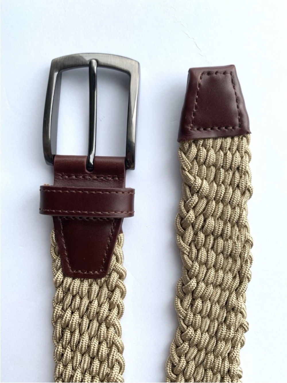 Johnston & Murphy Mens 34 Braided Stretch Belt Tan Woven Leather Golf Casu